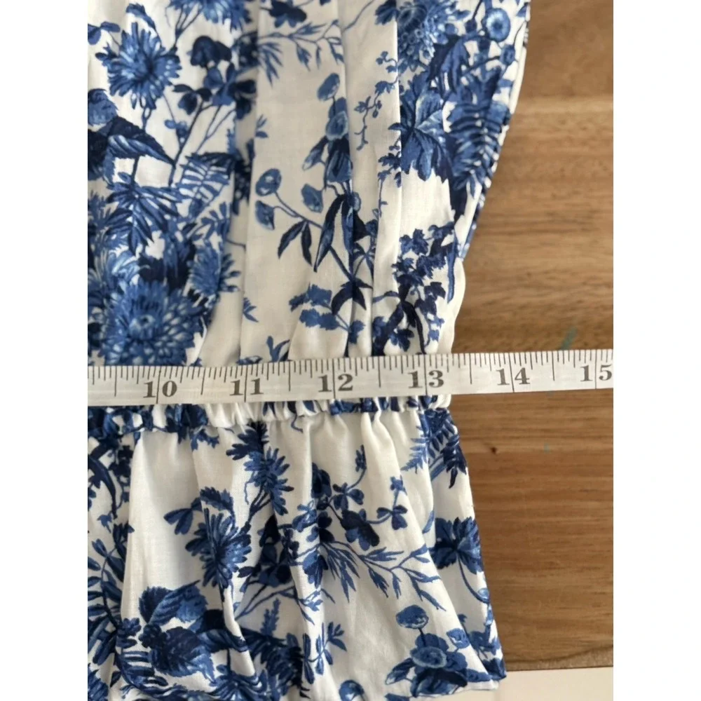 Janie and Jack Girls Size 14 Blue Jet Ivory Floral Ruffle Toile Ruffle Dress